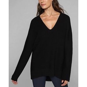 Athleta deep v neck black merino sweater medium